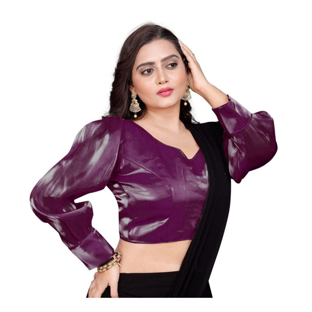 Generic Women's Organza Plain Readymade Blouse (Magenta, Size: Free Size)