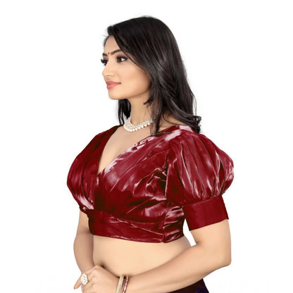 Generic Women's Organza Plain Readymade Blouse (Maroon, Size: Free Size)