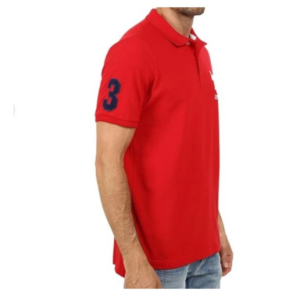 Generic Men's Casual Half sleeve Solid Cotton Polo Neck T-shirt (Red)