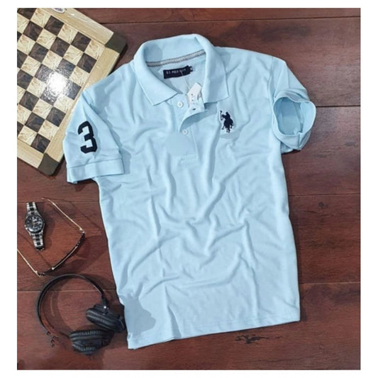 Generic Men's Casual Half sleeve Solid Cotton Polo Neck T-shirt (Sky Blue)