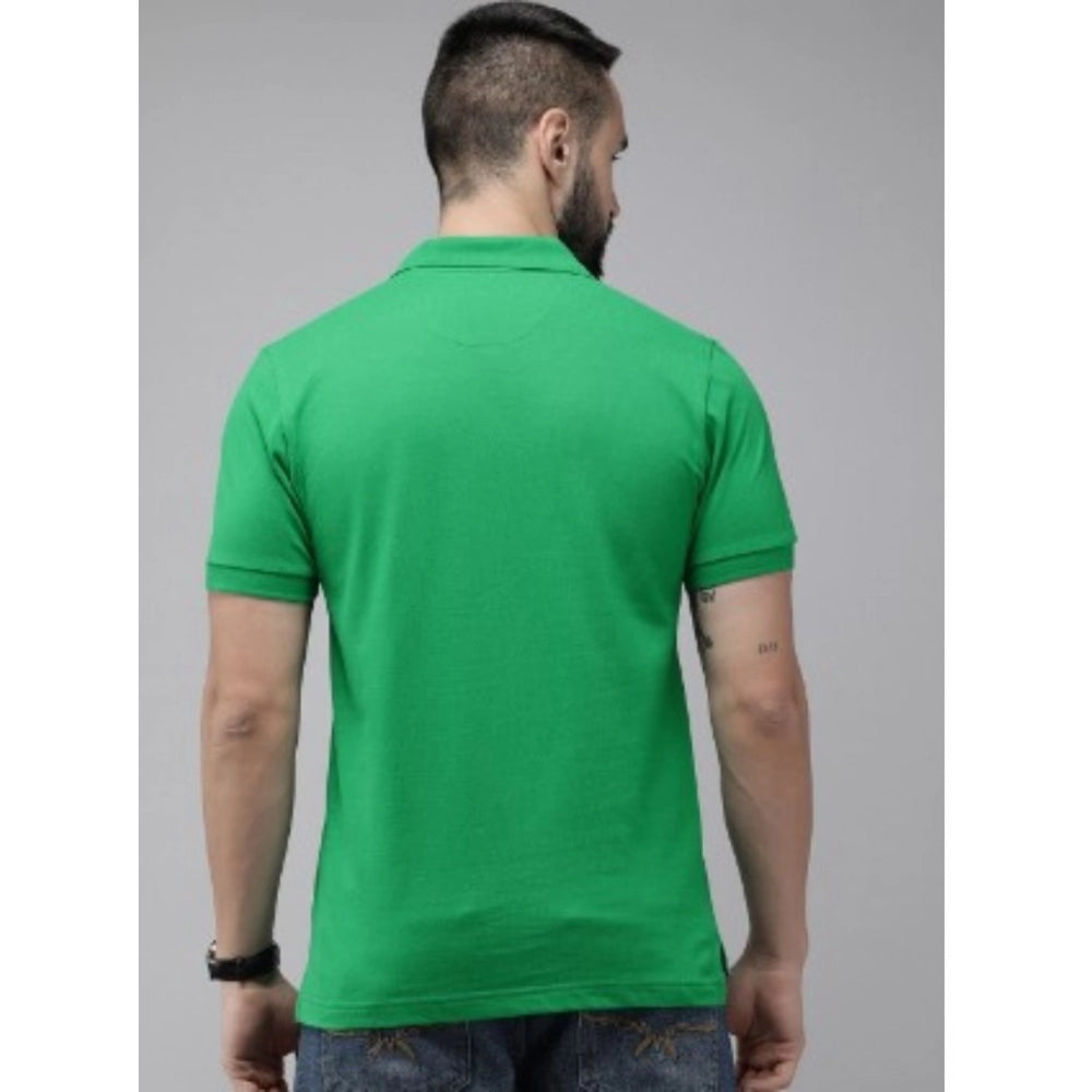 Generic Men's Casual Half sleeve Solid Cotton Polo Neck T-shirt (Green)