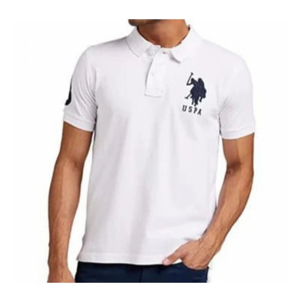 Generic Men's Casual Half sleeve Solid Cotton Polo Neck T-shirt (White)