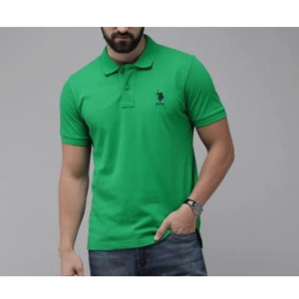 Generic Men's Casual Half sleeve Solid Cotton Polo Neck T-shirt (Green)