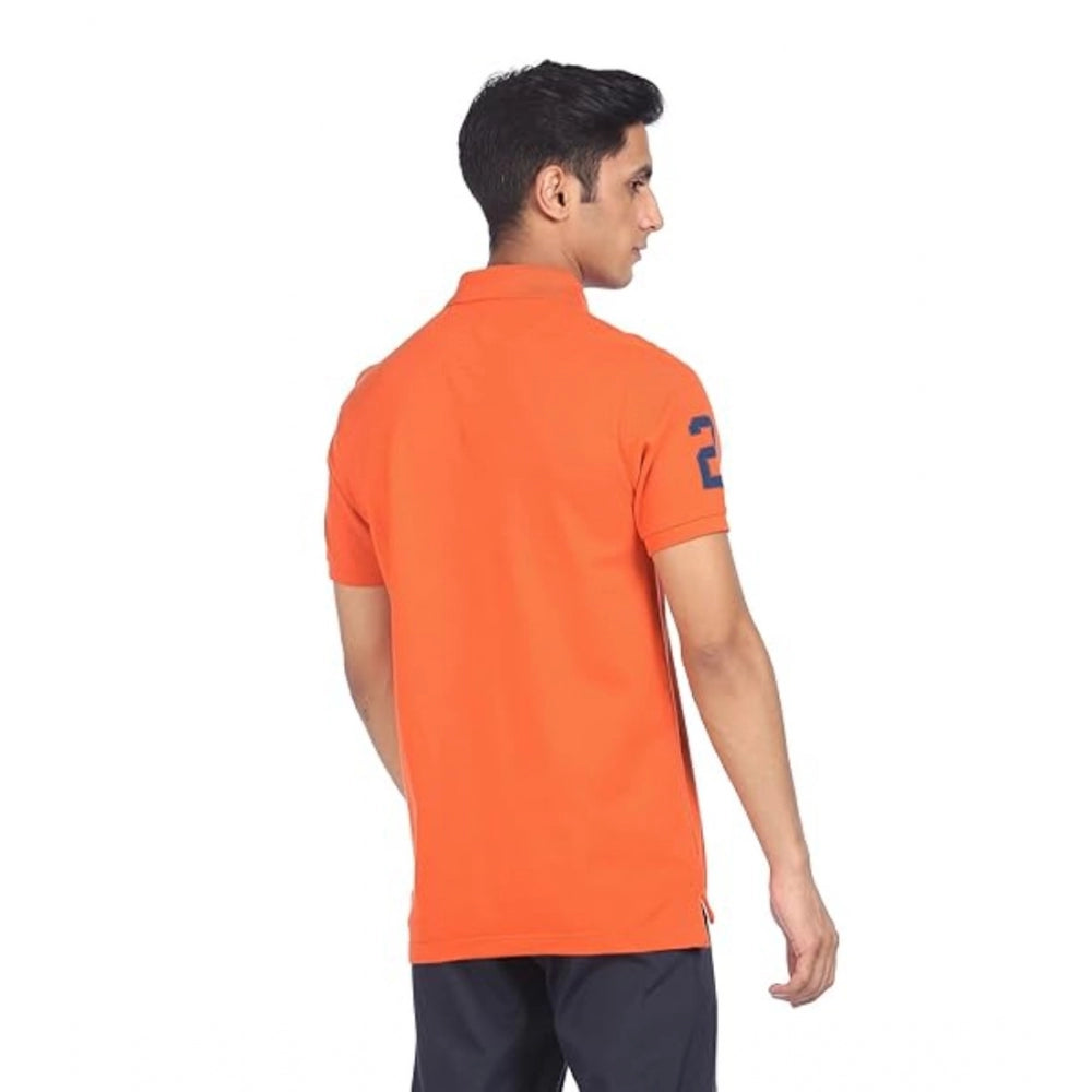 Generic Men's Casual Half sleeve Solid Cotton Polo Neck T-shirt (Orange)