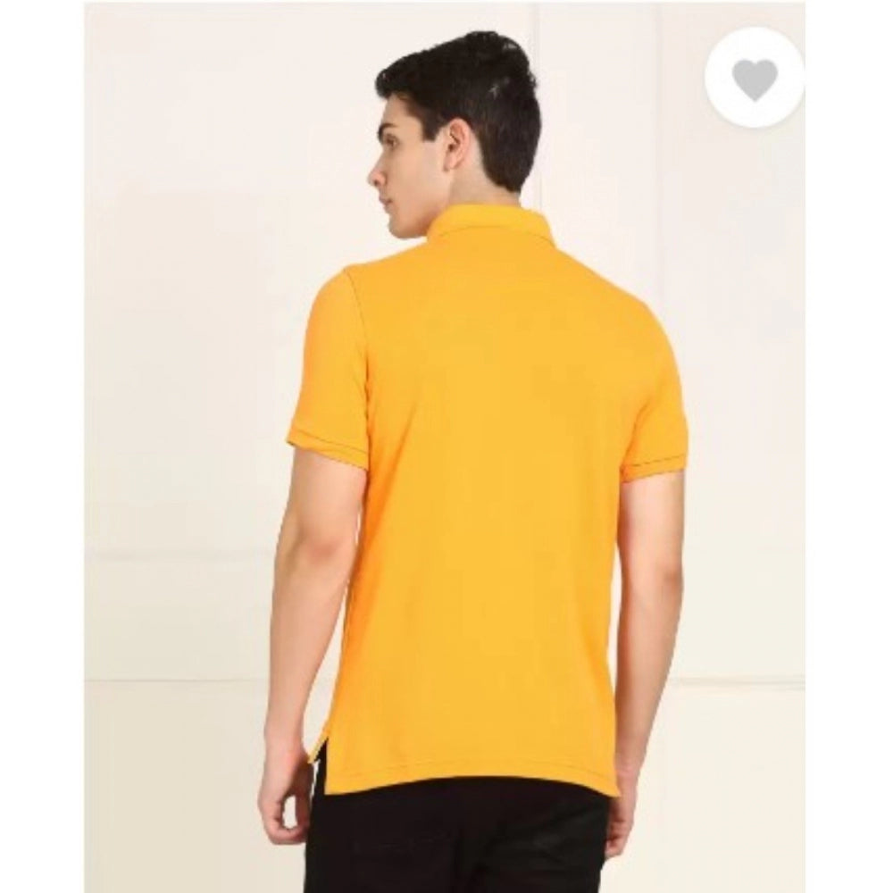 Generic Men's Casual Half sleeve Solid Cotton Polo Neck T-shirt (Yellow)