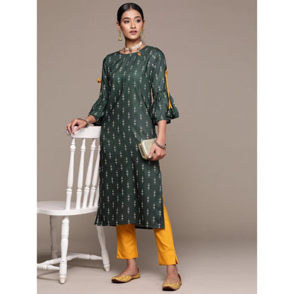 Generic Women's Casual 3-4Th Sleeve Ethnic Motifs Rayon Kurti And Pant Set (Bottle Green)