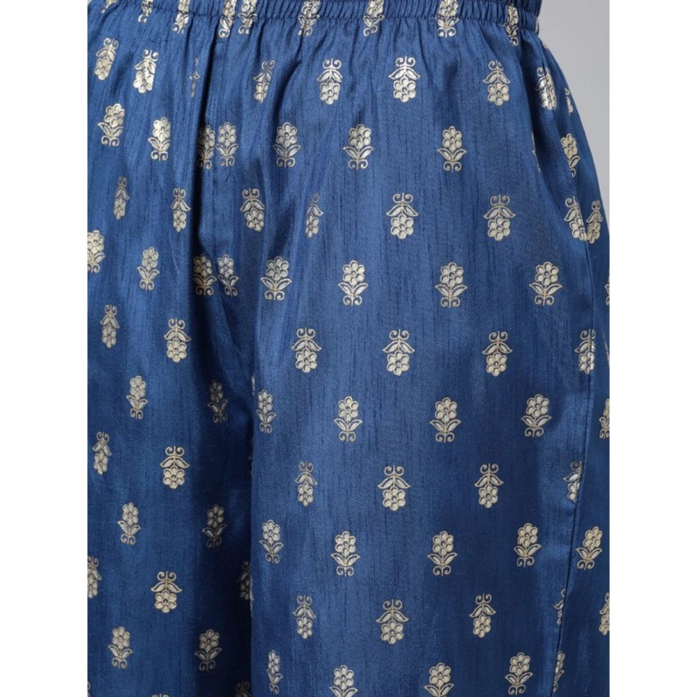 Generic Women's Casual 3-4Th Sleeve Floral Printed Poly Silk KurtiPalazzo And Dupatta Set (Blue)