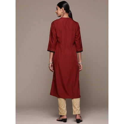 Generic Women's Casual 3-4Th Sleeve Ethnic Motifs Crepe Kurti (Maroon)