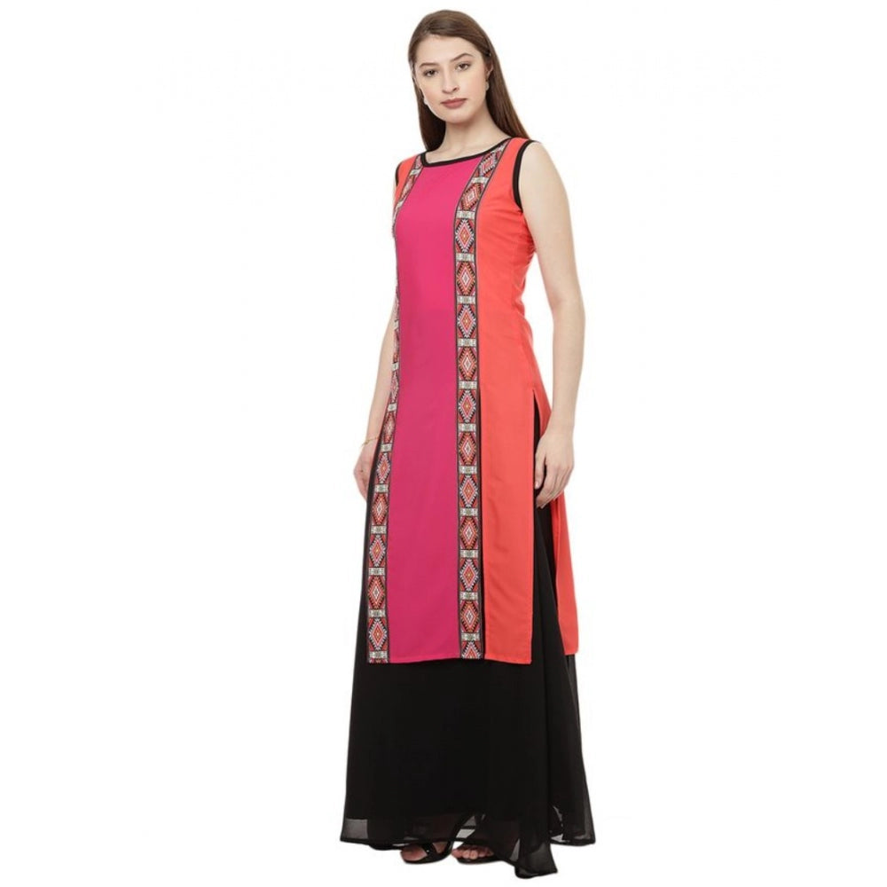 Generic Women's Casual Sleeveless Geometric Crepe Kurti (Pink)