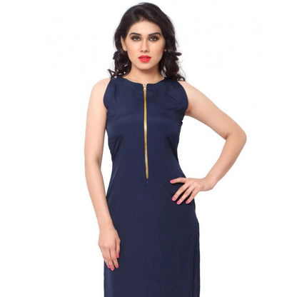 Generic Women's Casual Sleeveless Solid Crepe Kurti (Blue)