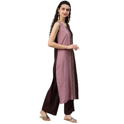 Generic Women's Casual sleeveless Solid Crepe Kurti And Palazzo Set (Brown)