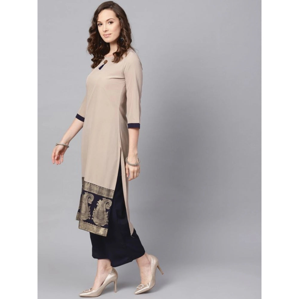 Generic Women's Casual 3-4Th Sleeve Paisley Crepe Kurti And Palazzo Set (Beige)