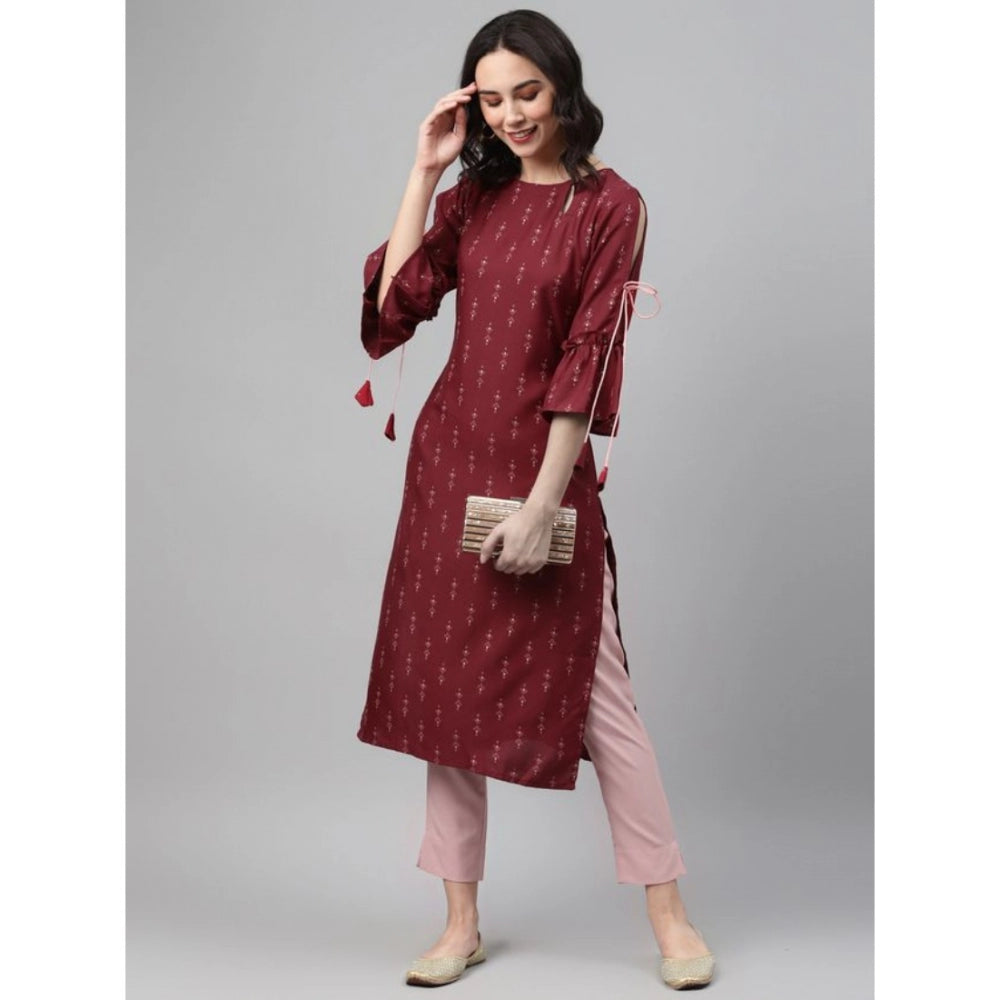 Generic Women's Casual 3-4Th Sleeve Ethnic Motifs Rayon Kurti And Pant Set (Maroon)