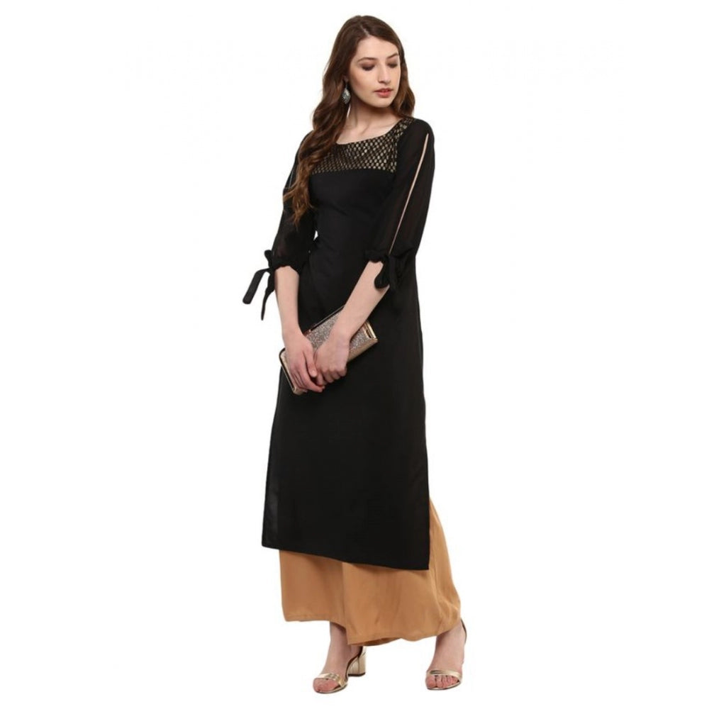 Generic Women's Casual 3-4Th Sleeve Solid Crepe Kurti (Black)