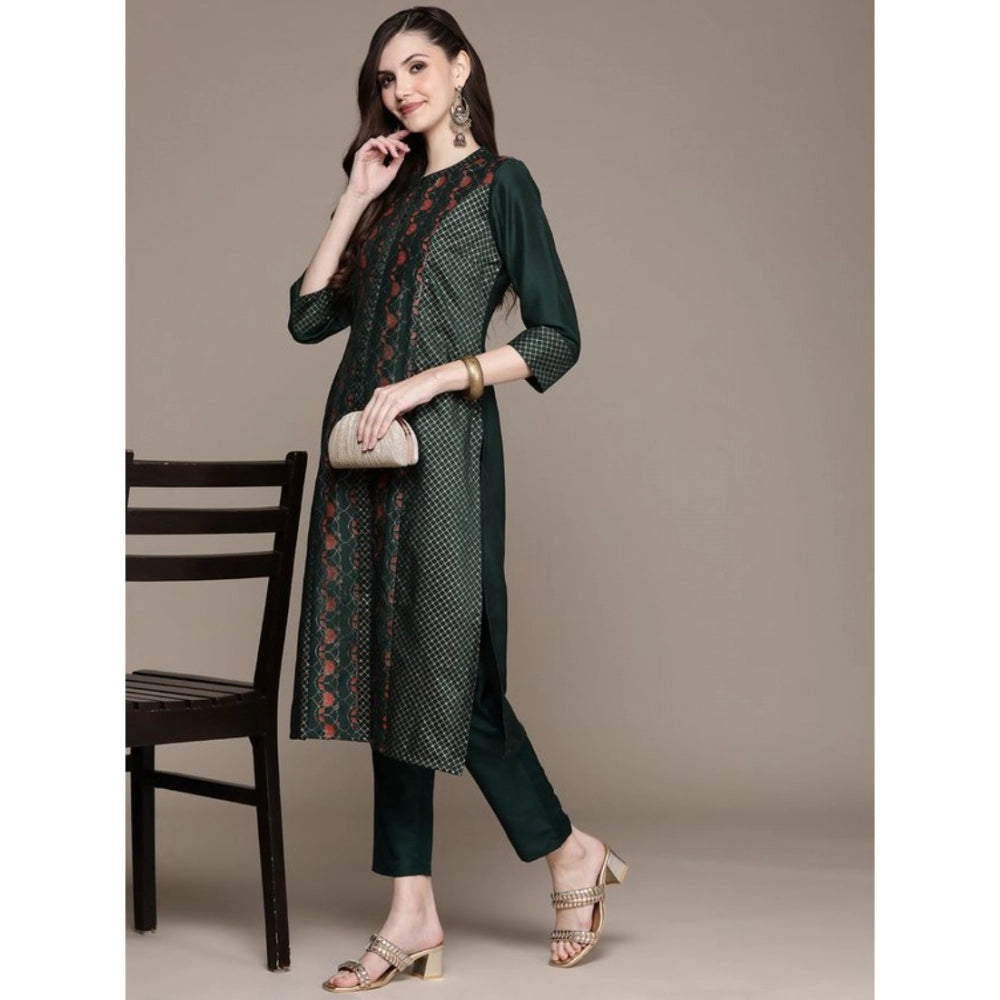 Generic Women's Casual 3-4Th Sleeve Traditional Crepe Kurti And Pant Set (Green)