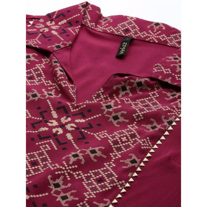 Generic Women's Casual 3-4Th Sleeve Geometric Crepe Kurti and Pant Set (Maroon)