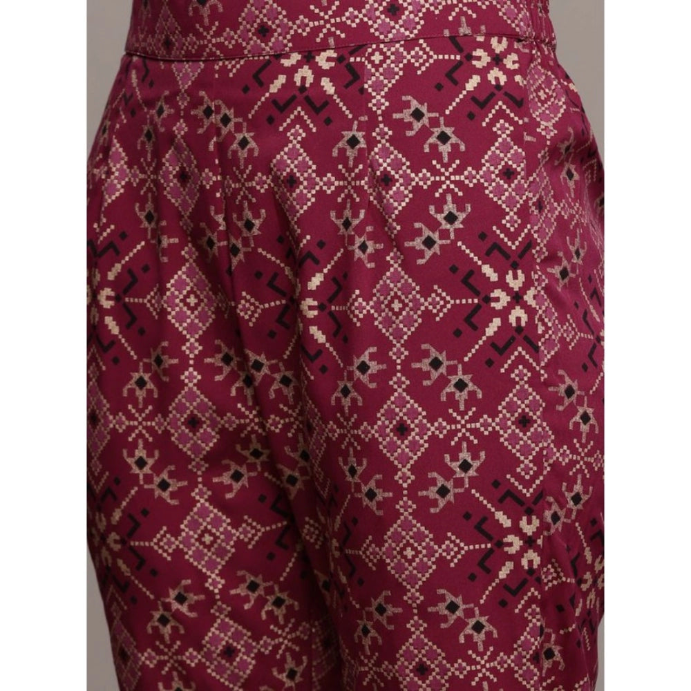 Generic Women's Casual 3-4Th Sleeve Geometric Crepe Kurti and Pant Set (Maroon)