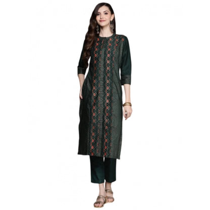 Generic Women's Casual 3-4Th Sleeve Traditional Crepe Kurti And Pant Set (Green)