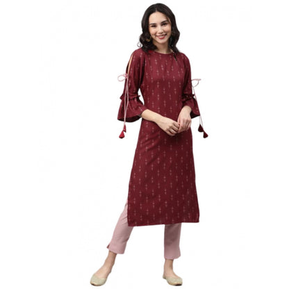 Generic Women's Casual 3-4Th Sleeve Ethnic Motifs Rayon Kurti And Pant Set (Maroon)