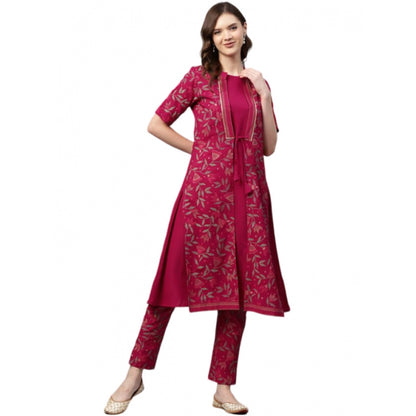 Generic Women's Casual Half Sleeve Floral Printed Crepe Kurti And Pant Set (Pink)