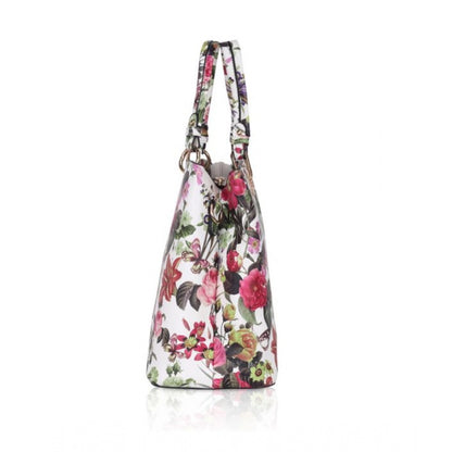 Generic Women's Faux Leather Printed Handheld Bag (White Pink)