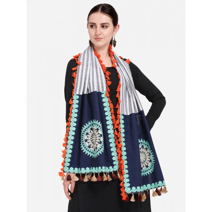 Generic Women's Cotton Embroidered Dupatta (Navyblue, Length: 0.5 to 1 Mtr)