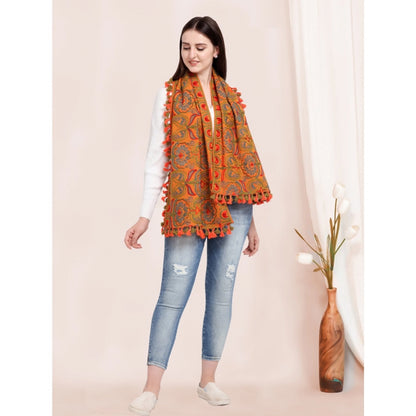 Generic Women's Cotton Embroidered Muffler (Orange, Length: 0.5 to 1 Mtr)