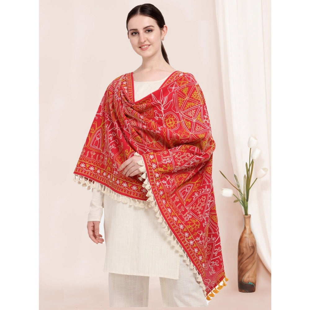 Generic Women's Cotton Embroidered Dupatta (Red, Length: 0.5 to 1 Mtr)