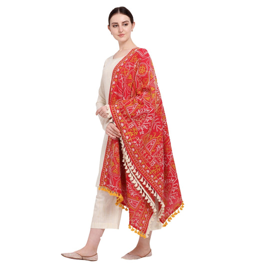 Generic Women's Cotton Embroidered Dupatta (Red, Length: 0.5 to 1 Mtr)