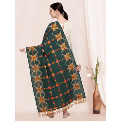 Generic Women's Cotton Embroidered Dupatta (Green, Length: 0.5 to 1 Mtr)