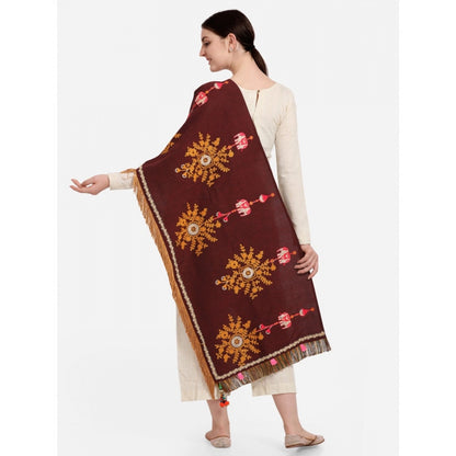 Generic Women's Cotton Embroidered Dupatta (Maroon, Length: 1.5 to 2 Mtr)