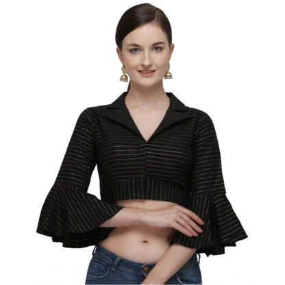 Generic Women's Cotton Striped Readymade Blouse (Black, Size: Free Size)