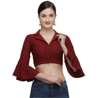 Generic Women's Cotton Striped Readymade Blouse (Maroon, Size: Free Size)