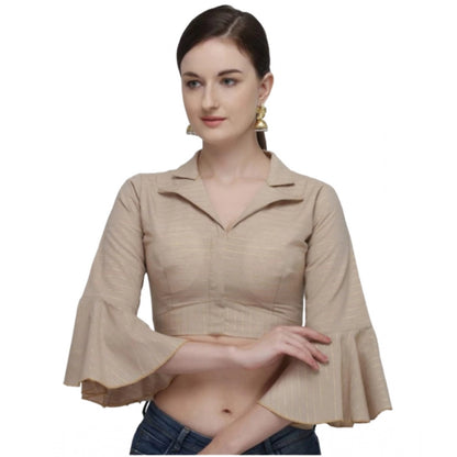 Generic Women's Cotton Striped Readymade Blouse (Beige, Size: Free Size)