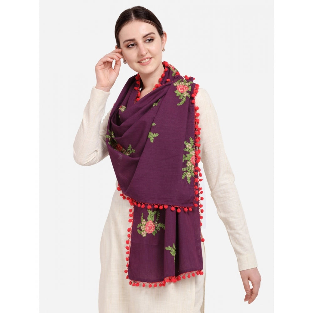 Generic Women's Cotton Embroidered Dupatta (Purple, Length: 0.5 to 1 Mtr)