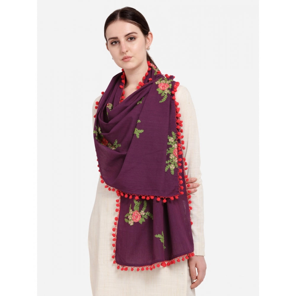 Generic Women's Cotton Embroidered Dupatta (Purple, Length: 0.5 to 1 Mtr)