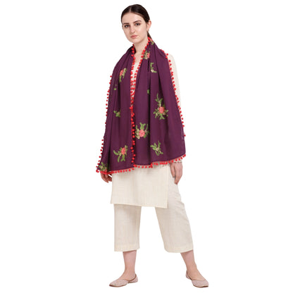 Generic Women's Cotton Embroidered Dupatta (Purple, Length: 0.5 to 1 Mtr)