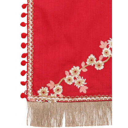 Generic Women's Cotton Embroidered Dupatta (Red, Length: 0.5 to 1 Mtr)