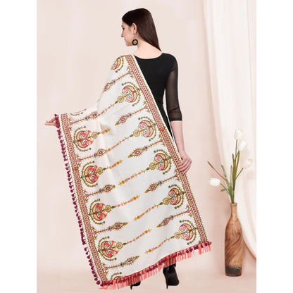 Generic Women's Cotton Embroidered Dupatta (Off White, Length: 0.5 to 1 Mtr)