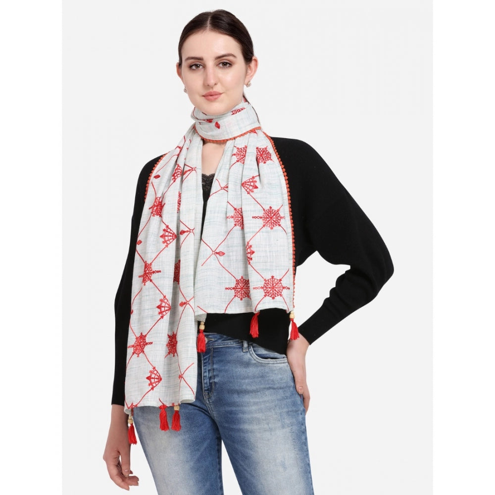 Generic Women's Cotton Opaque Stole (White, Length: 1.5 to 2 Mtr)