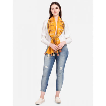 Generic Women's Cotton Opaque Stole (Yellow, Length: 1.5 to 2 Mtr)