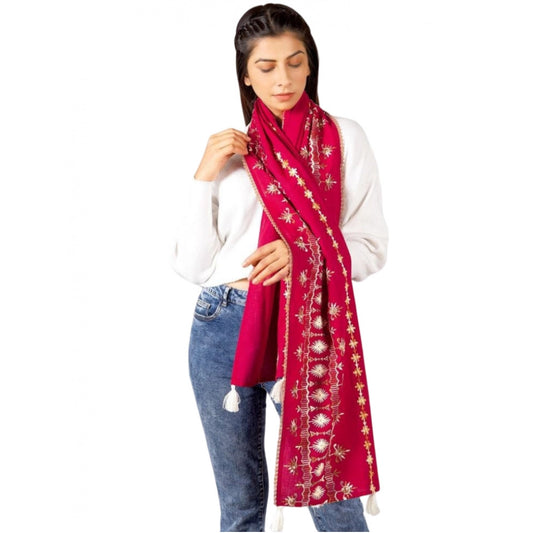 Generic Women's Cotton Opaque Stole (Red, Length: 1.5 to 2 Mtr)