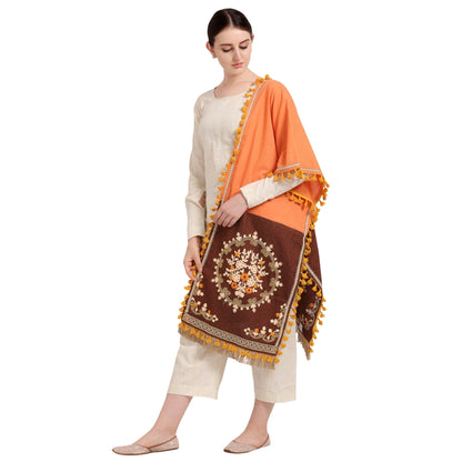 Generic Women's Cotton Embroidered Dupatta (Peach, Length: 1.5 to 2 Mtr)