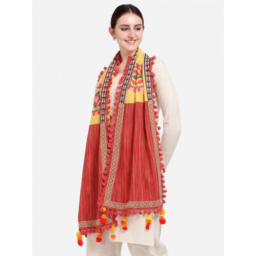 Generic Women's Cotton Embroidered Dupatta (Yellow, Length: 1.5 to 2 Mtr)