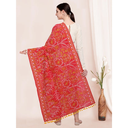 Generic Women's Cotton Embroidered Dupatta (Red, Length: 0.5 to 1 Mtr)