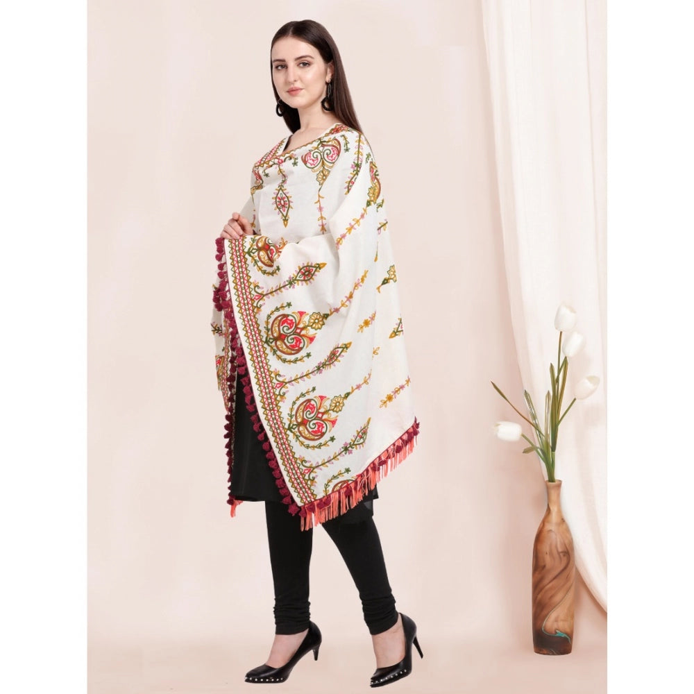 Generic Women's Cotton Embroidered Dupatta (Off White, Length: 0.5 to 1 Mtr)