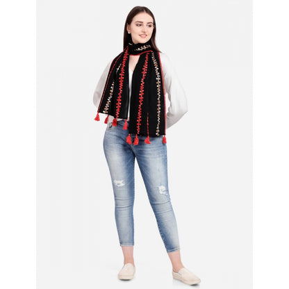 Generic Women's Cotton Opaque Stole (Black , Length: 1.5 to 2 Mtr)