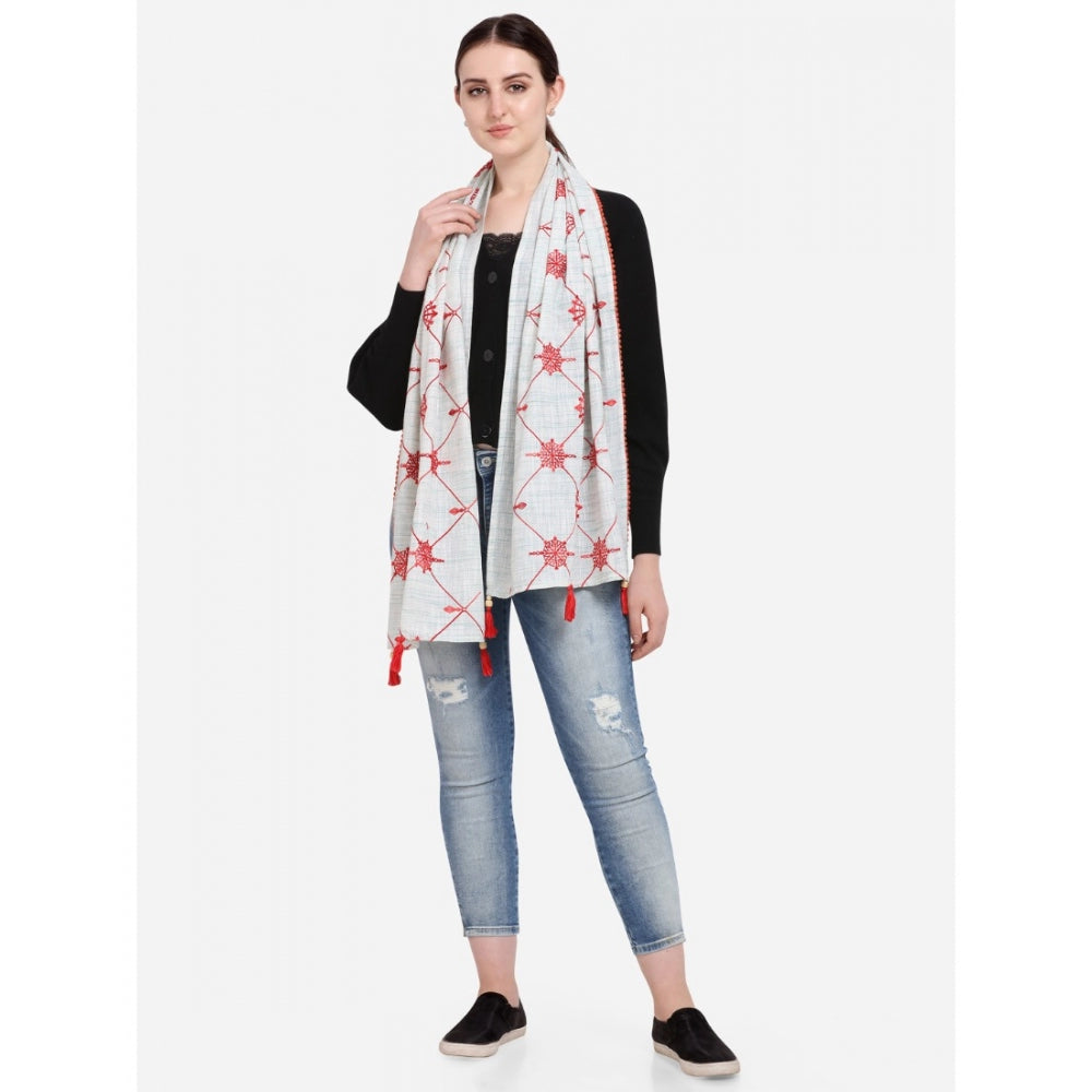 Generic Women's Cotton Opaque Stole (White, Length: 1.5 to 2 Mtr)