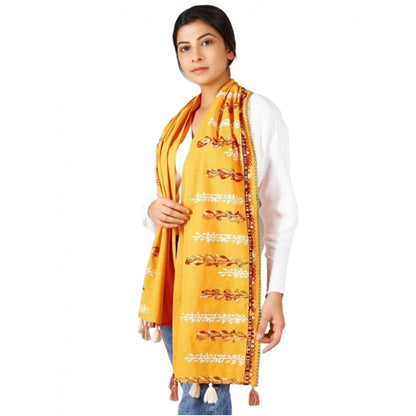 Generic Women's Cotton Opaque Stole (Yellow, Length: 1.5 to 2 Mtr)