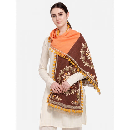 Generic Women's Cotton Embroidered Dupatta (Peach, Length: 1.5 to 2 Mtr)